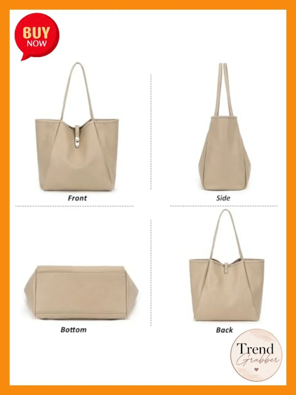Large Vegan Leather Tote Bag with Rotary Lock for Travel